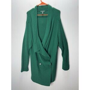 Lauren Ralph Lauren Women’s Green Cardigan Sweater Shawl Collar Ribbed Cotton 3X